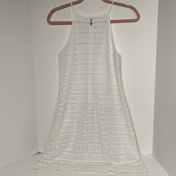 Lilly Pulitzer S Larina Shift Dress High-neck Keyhole Lace White Zip Up Resort - Picture 2 of 4
